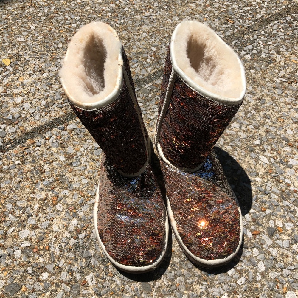 GOLD AND BROWN SEQUIN UGGS